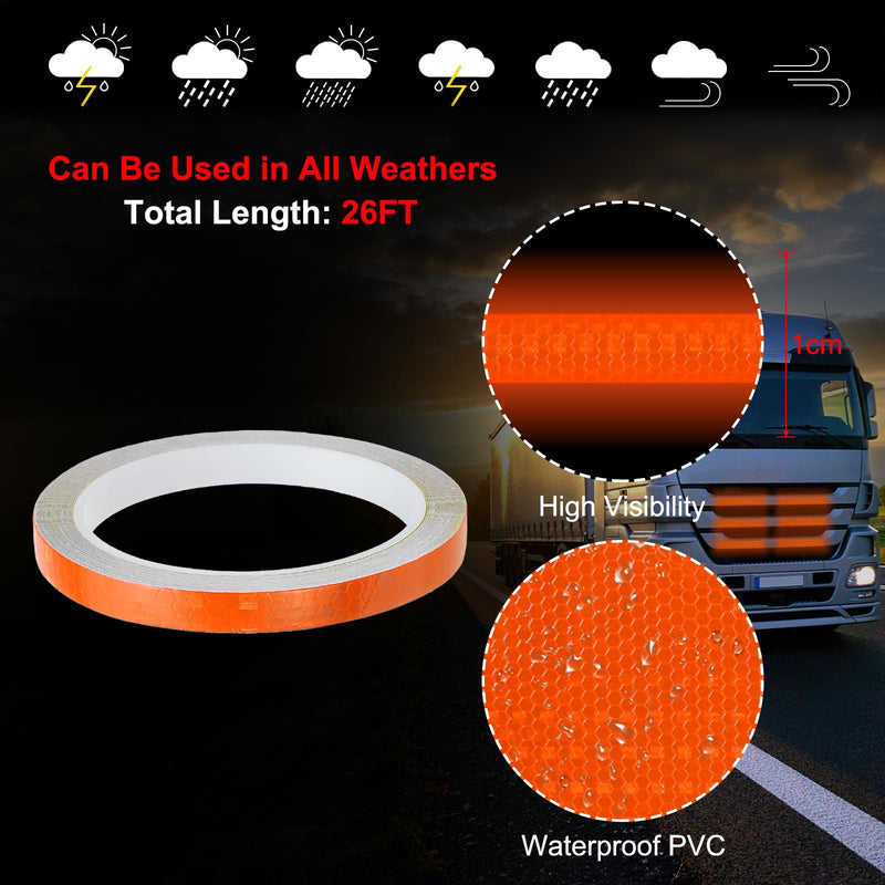 MECCANIXITY Reflective Tape, 0.4 Inch x 26 ft Self-Adhesive Trailer Reflector Tape Waterproof Warning Safety Sticker High Visibility Night Reflectors, Orange