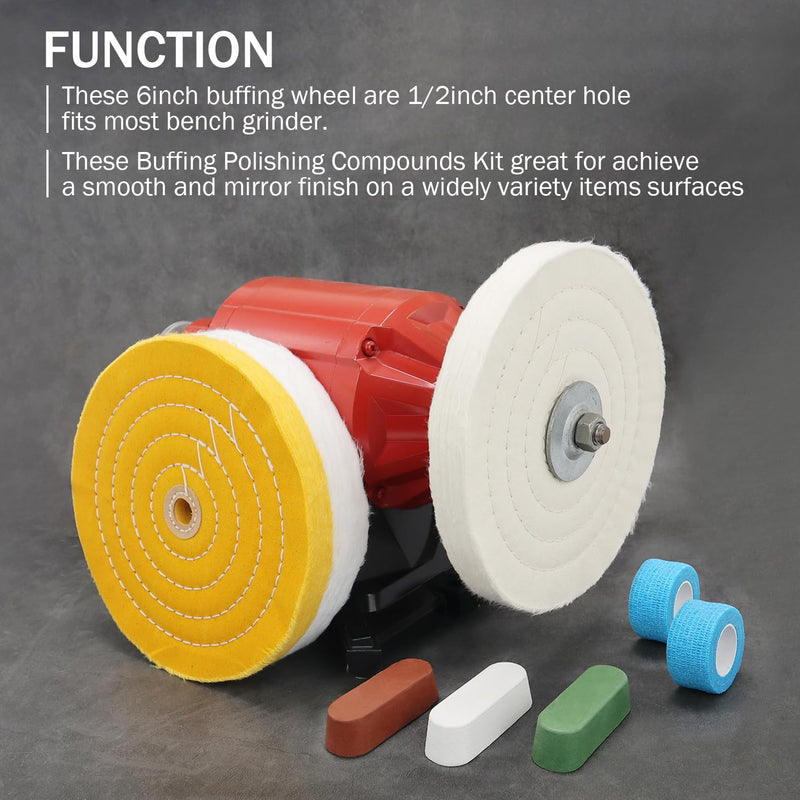 [Australia - AusPower] - SCOTTCHEN 8inch Buffing Polishing Wheels 5/8" Arbor Hole,Soft/Fine/Medium for Bench Grinder-3PCS,with Buffing Polishing Cutting Compounds 7.4 Oz.Kit,with 2 Pack Non-Woven Bandage Wrap 8 inch Multi 8pcs 