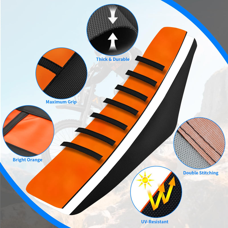 [Australia - AusPower] - Dirt Bike Seat Cover Compatible with Tuttio, Motorcycle Universal Seat Cover, Soft Ribbed Covers, Non-Slip Rubber with Black Stripe, Easy to Install, for Dirt Bike and Motocross (Orange) 