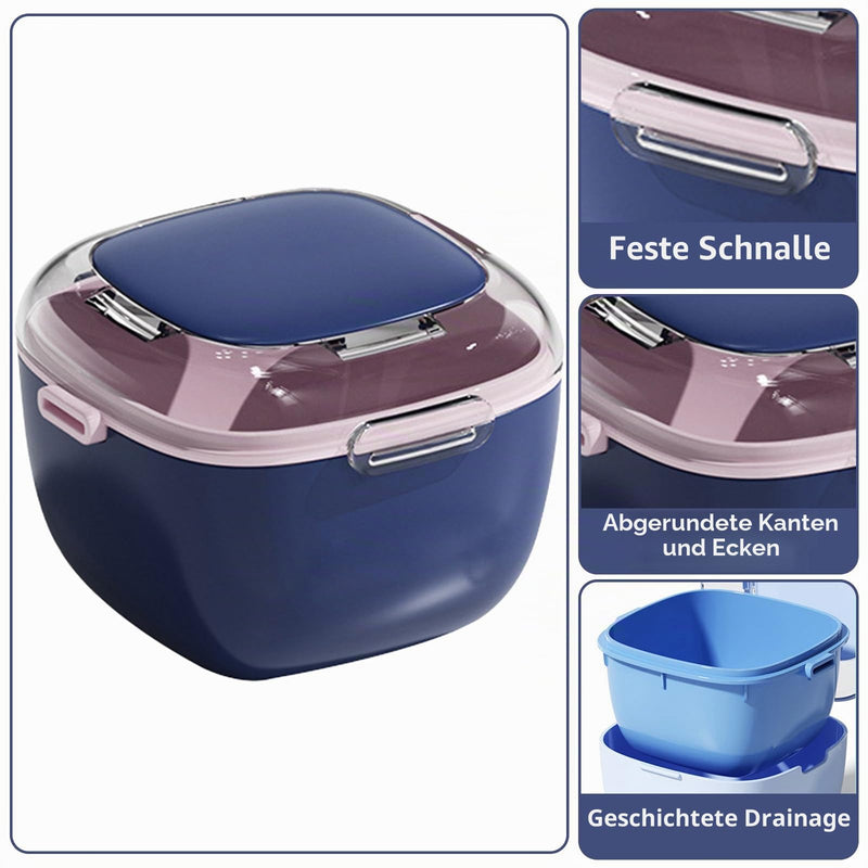 Storage Box for Braces, Dental Splint, Prosthesis & Teeth | Braces Box with Mirror, Brush & Rinsing Basket | Tooth Box for On the Go | Single Piece | Grey (Light Blue)
