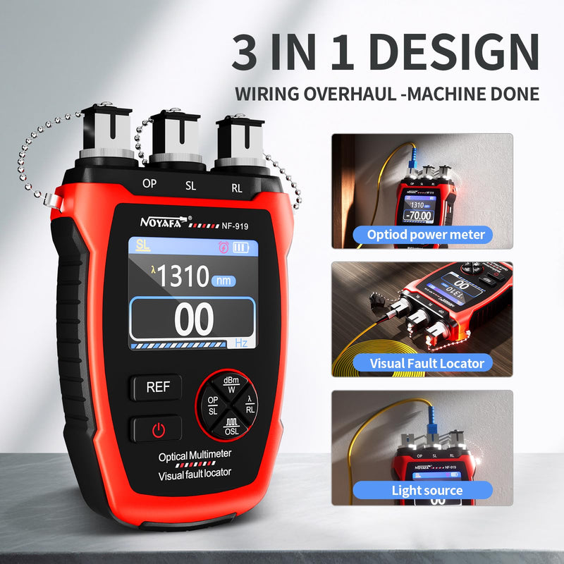 [Australia - AusPower] - NOYAFA NF-919 Optical Power Meter, 3 in 1 Fiber Optic Cable Tester with Light Source Function &10KM Visual Fault Locator (OPM/VFL/SL), Rechargeable FC/SC/ST Fiber Optic Tools 