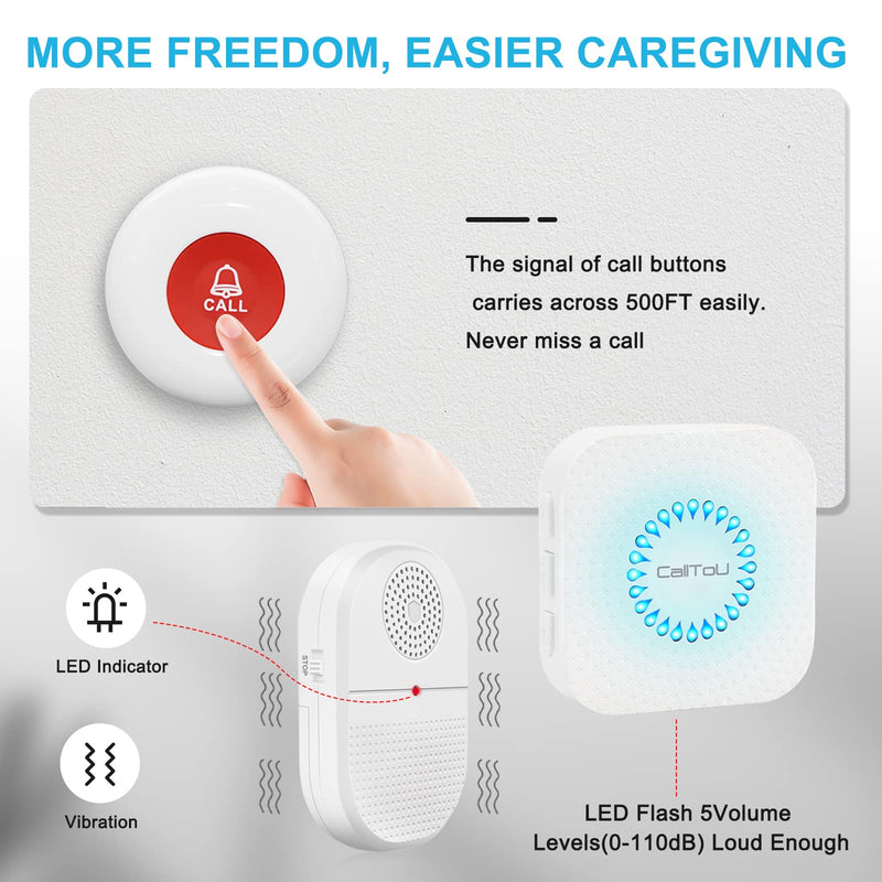 [Australia - AusPower] - CallToU Caregiver Pager Call Button elderlyWireless SOS Call Button Vibration Pager Nurse Calling Alert System for Home Elderly Disabled Patient 2 SOS Call Buttons/Transmitters 2 Receivers CCVP 2-2 