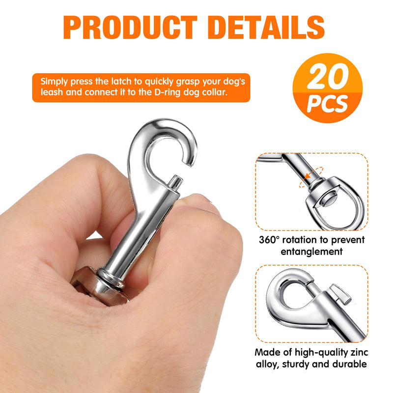 [Australia - AusPower] - Swivel Snap Hooks for Dog Leash Heavy Duty 2.76 Inch Flag Hooks Clasp Single Ended Clip Hooks Multipurpose Bolt Snap for Keychain Camera Strap Linking Pet Leash (20) 20 