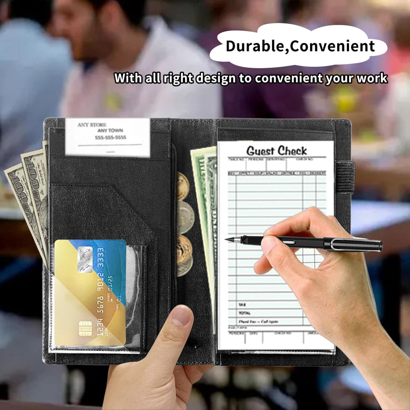 [Australia - AusPower] - Server Books for Waitress Book,Leather Server Book with Zipper Pocket,Fit Waitress Apron,Guest Check Books for Servers Notepad Check Presenters for Restaurants 5" x 9",Cow Stripe Cow Stripe 
