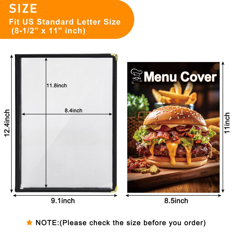 [Australia - AusPower] - Resturant Menu Covers, 2 PCS 4 page 8 view transparent leather Menu Covers 8.5X11 inch, homeschool supplies and restuarnt supplies (Black*2) 