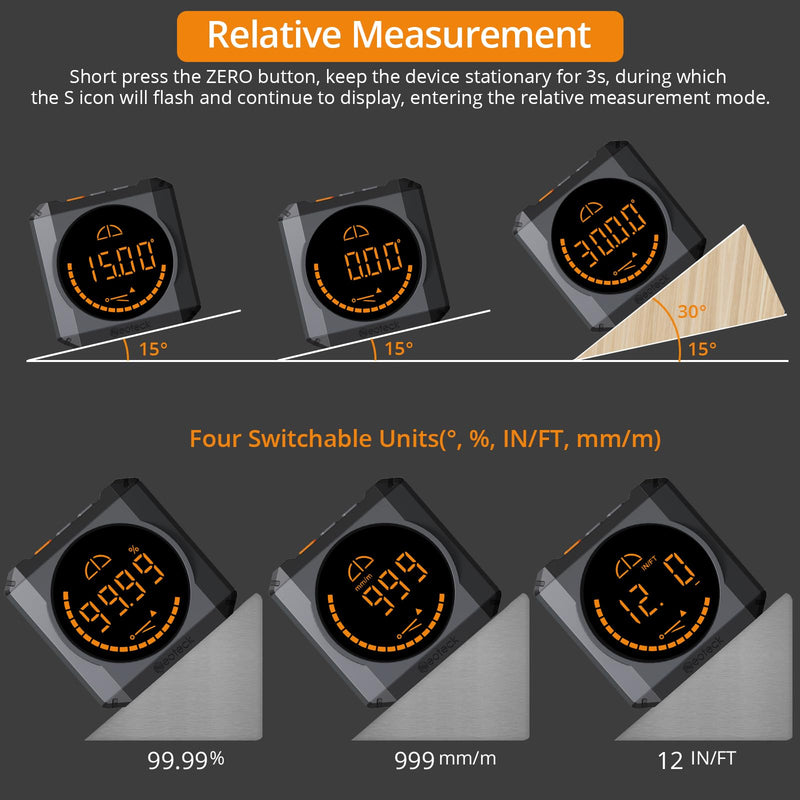 [Australia - AusPower] - Neoteck Digital Angle Finder LED Rechargeable Level Box Protractor Bevel Gauge Inclinometer with Magnetic Base IP54 Waterproof for Woodworking Home Decoration Black 