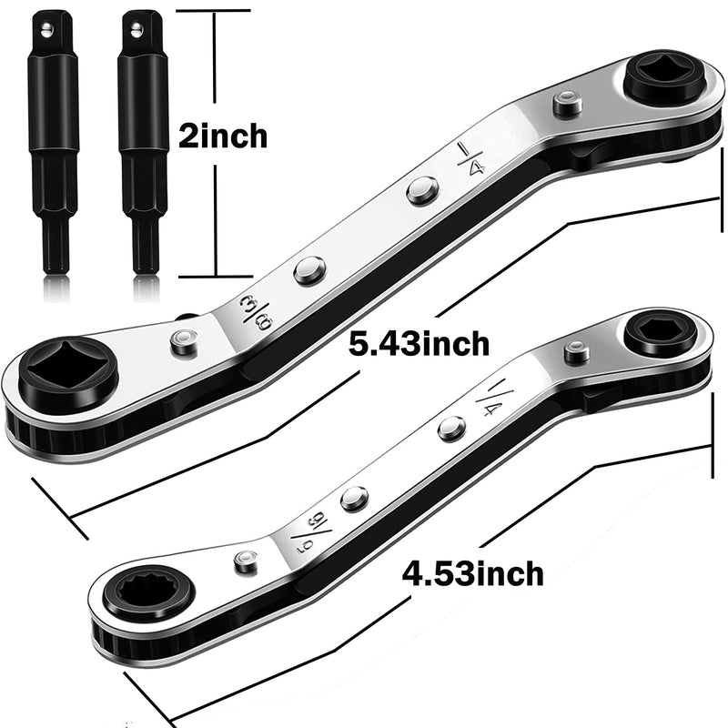 [Australia - AusPower] - Hvac Service Wrench Tools:3/16” to 3/8” 5/16'' x 1/4''Air Conditioner Valve Ratchet Wrench with 2 Hexagon Bit Adapter Kit for Air Refrigeration and Equipment Repair Tools Clearance 2 Wrench + 2 Hexagon Bit 