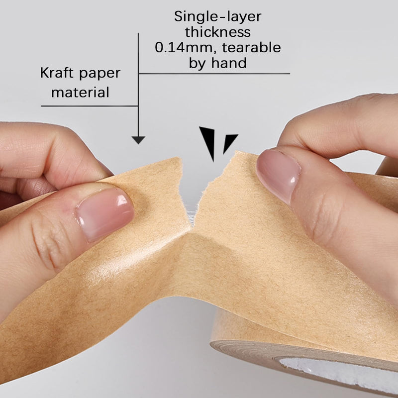 NICENEEDED Water Activated Tape, 2 Inch x 164ft Fiber Reinforced Gummed Tape, Kraft Paper Tape Biodegradable Brown Packing Tape for Security Sealing Heavy Duty Packaging and Shipping