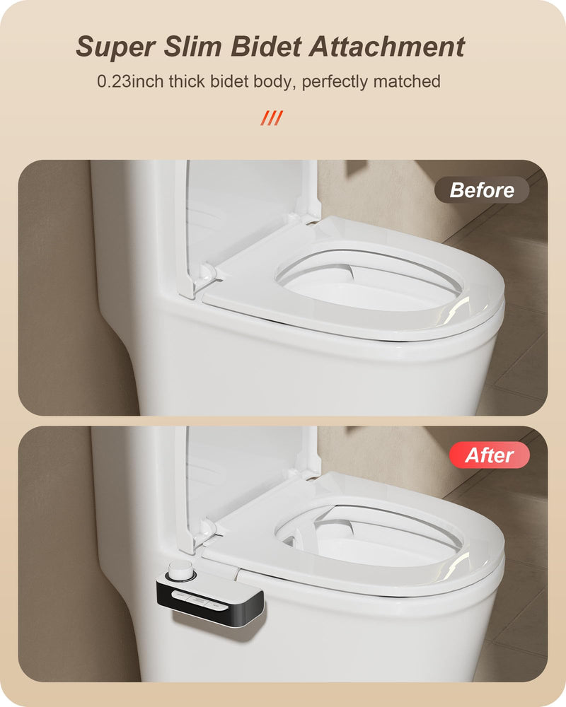 Ultra-Slim Bidet Attachment for Toilet Dual Nozzles Feminine & Rear Wash Bidet Toilet Seat Attachment Non Electric Self Cleaning Adjustable Water Pressure, Rear Wash (KB001) KB001
