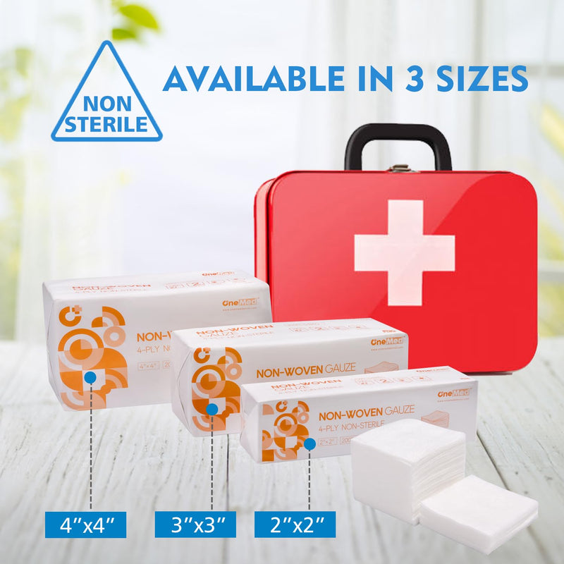 [Australia - AusPower] - 200 Gauze Pads, Highly Absorbent Non-Woven Gauze Sponges 4-Ply, 2x2 Inch All-Purpose Non-Sterile Gauze Pads, Dental Gauze Wound Care Product 1 Pack of 200 2"x2"(Pack of 200) 