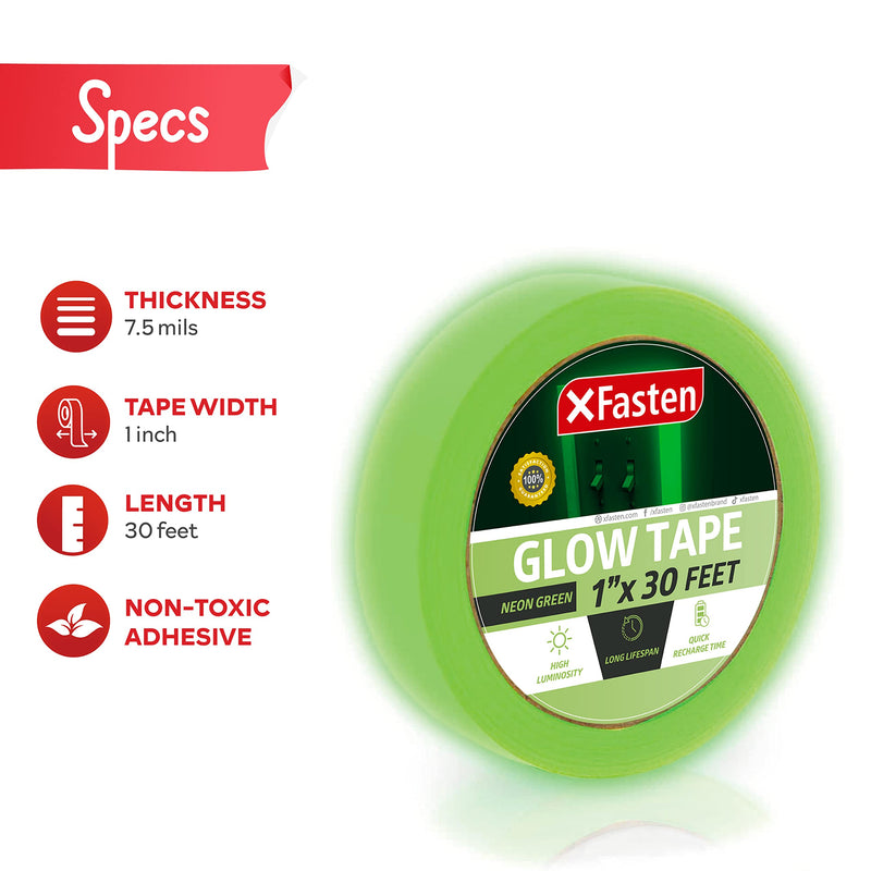 XFasten Glow in the Dark Tape, Yellow/Green, 1-Inch x 30-Foot Photo-Luminescent Glow Dark Duct Tape