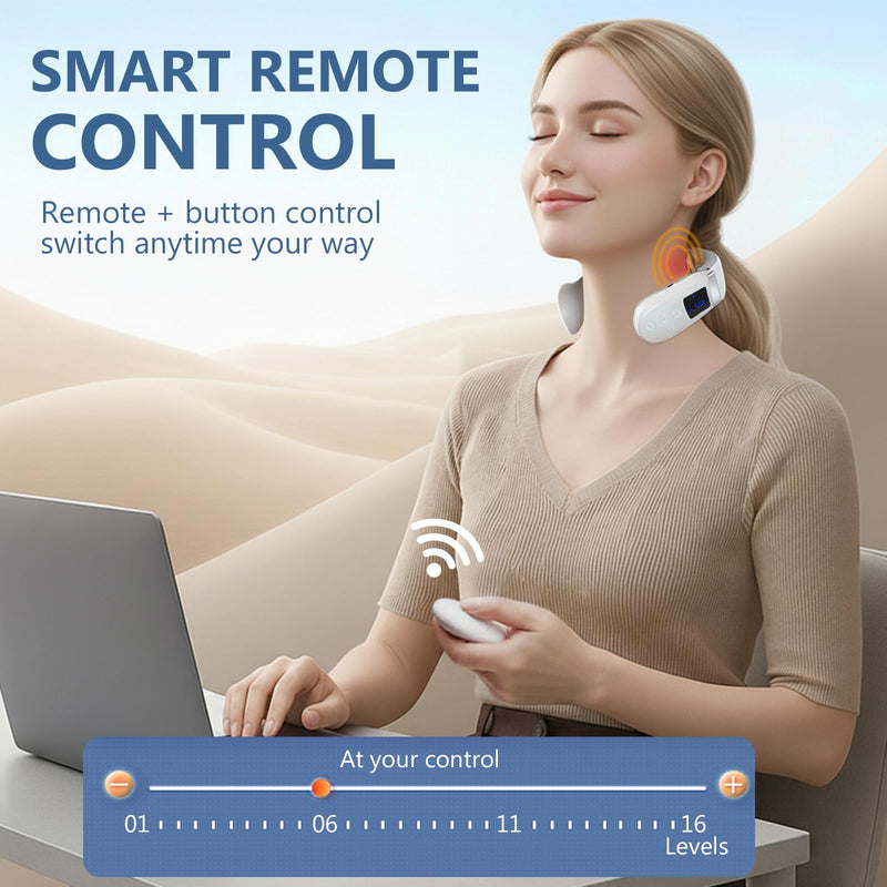 Neck Massager with Heat, Ultra-Lightweight Electric Pulse Device for Neck Relaxation, Cordless Mini Smart Massager for Soothing Stiff Muscles, for Home, Office and Travel 1 Count (Pack of 1)