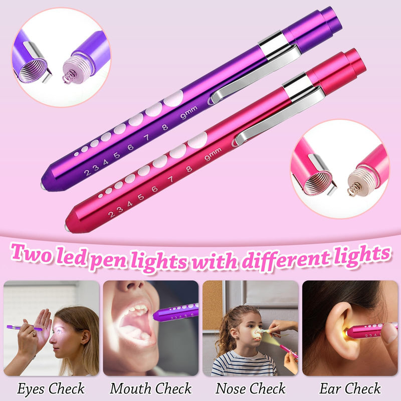 [Australia - AusPower] - 10 Pack Nurse Tools Set, Purple Nurse Accessories for Work with 1 Trauma Bandage Shear, 2 LED Pen Lights, 3 Pens(Marker, Ballpoint, Highlighter), 1 Flashlight, 1 Badge, 1 Keychain and Packaging Bag 