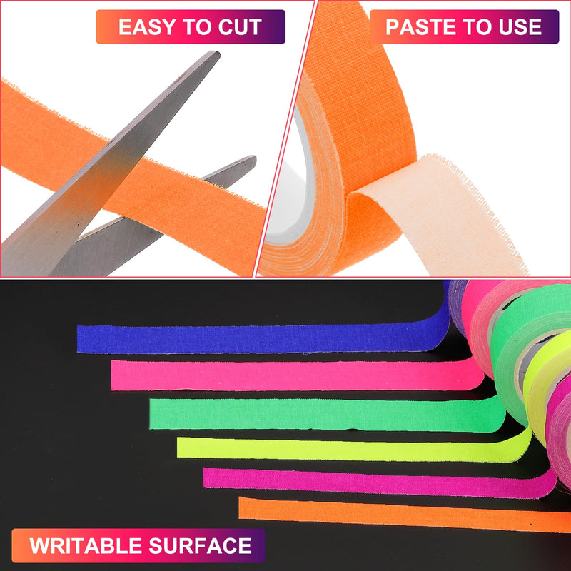 PATIKIL 0.6 Inch x 16 Feet Neon Gaffer Cloth Tape, 2 Roll Fluorescent Blacklight Reactive Glow in The Dark Tape for Dance Floors Glow Party Supplies, Orange 0.6" x 16ft
