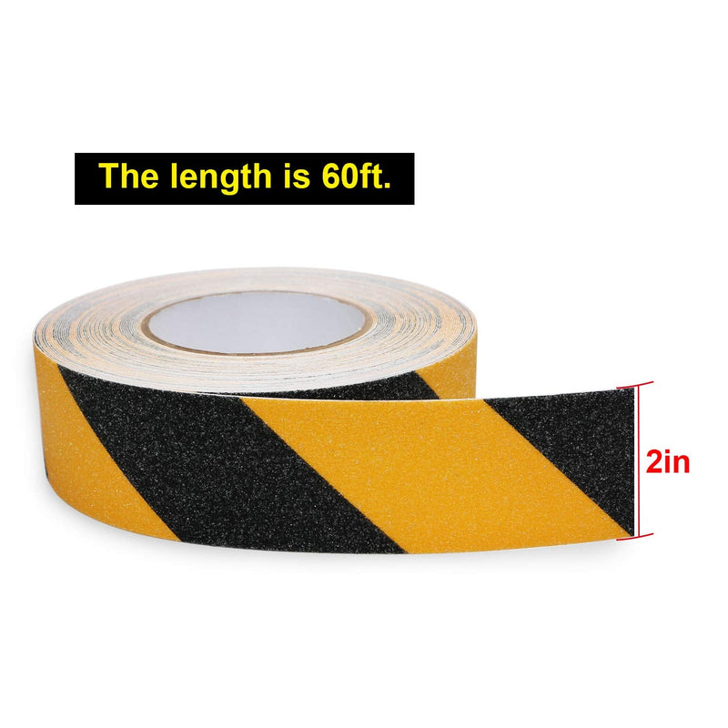Anti Slip Safety Grip Tape 2 Inch x 60 Foot, Non Skid Tread for Stairs, Steps, Floors, Caution Dangerous Zones, Indoor and Outdoor Use (Yellow and Black) 2 Inch x 60 Ft