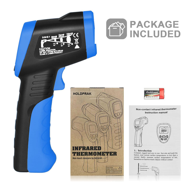 [Australia - AusPower] - HOLDPEAK 981C Digital Laser Infrared Thermometer Non Contact, IR Heat Temperature Gun Instant-Read -58 to 1022℉ (-50 to 550℃) for Cooking, Grill, Pizza Oven, Griddle, Engine, HVAC, Not for Human 2-981C IR Therometer-(DSR:12:1, -58～1022℉) 