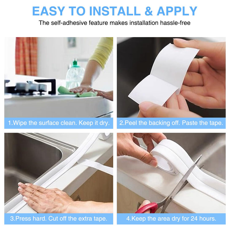 White Caulking Tape for Toilet and Bathtub Self Adhesive, 1.5" x13.5Ft Sealant Caulk Strip Sealing Tape for Bathroom Peel and Stick Floor Shower Wall Tile and Kitchen Edge Protector White-1.5IN-13.5FT-A