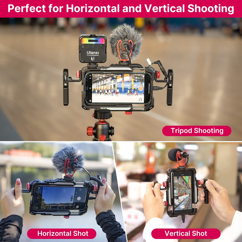 [Australia - AusPower] - ULANZI Smartphone Video Rig with Handle, LINO Filmmaking Case Aluminum Alloy Phone Video Stabilizer Grip Tripod Mount for Video Maker Videographer with Cold Shoe for iPhone 13 Mini Pro Max 8 Plus 