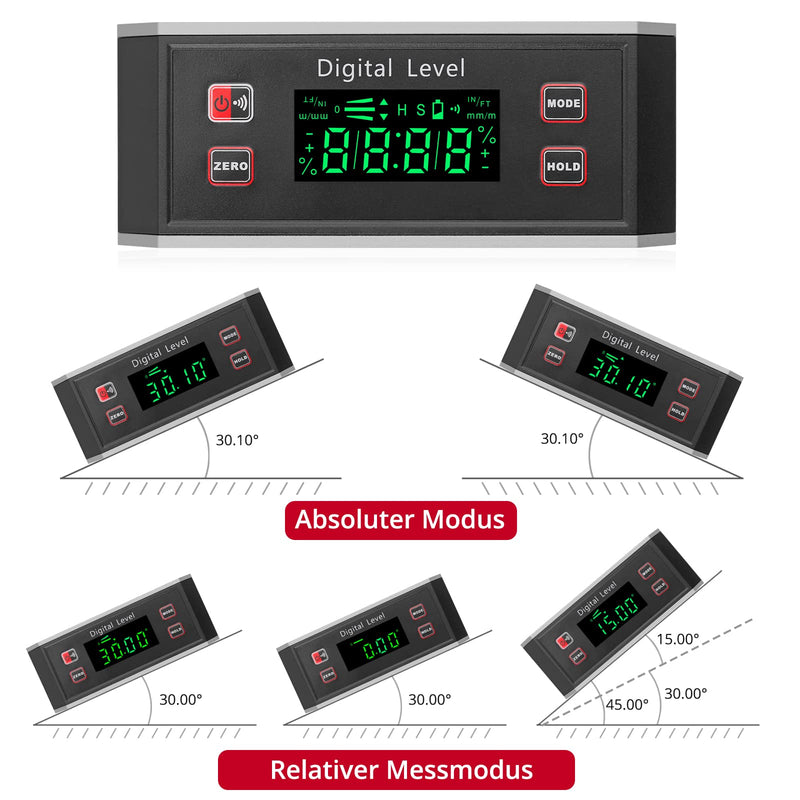 XUNTOP Digital Protractor LED Inclinometer Waterproof IP65 with V-Groove Magnetic Base, Inclinometer for Automotive, Wood and Machinery Industry (Battery Included)