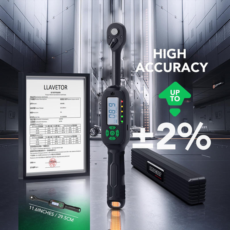 Digital Torque Wrench 5-99.5 ft-lbs./6.8-135Nm, 3/8 Inch Mini Electronic Wrench With Preset Value, 2% Accuracy, Buzzer and LED Notification 5-99.5 ft-lb/6.8-135 Nm