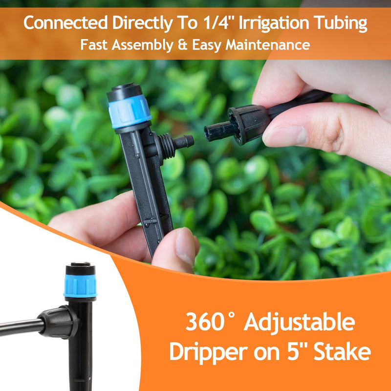 [Australia - AusPower] - 50pcs Drip Emitters Fan Shape with Stake for 1/4" Irrigation Tubing, Adjustable 360 Degree Water Flow Irrigation Vortex Sprayer On 5" Stake Garden Irrigation Dripper for Watering System 