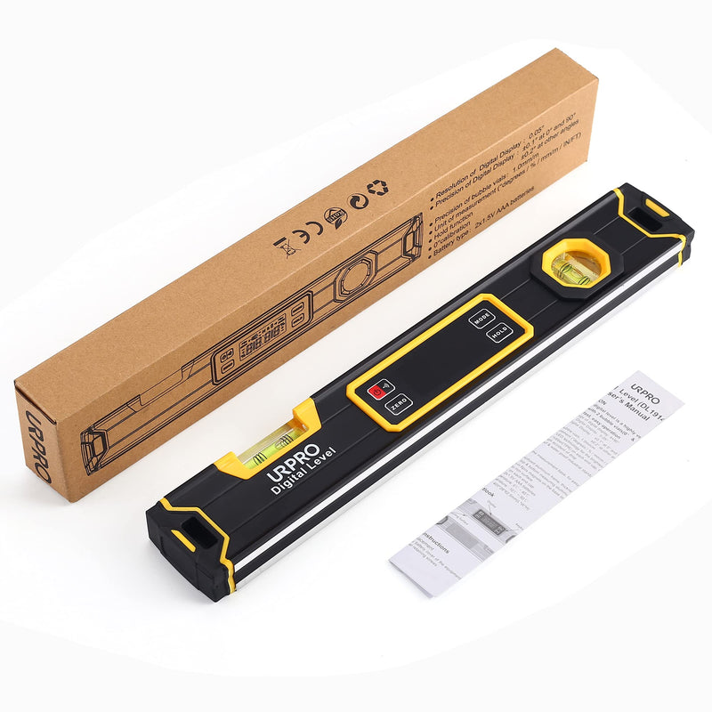 [Australia - AusPower] - URPRO Inclinometer, Digital Torpedo Level and Protractor Neodymium V-Groove Magnets Bright LCD Display Smart Level IP54 Dust/Water Resistant Black 
