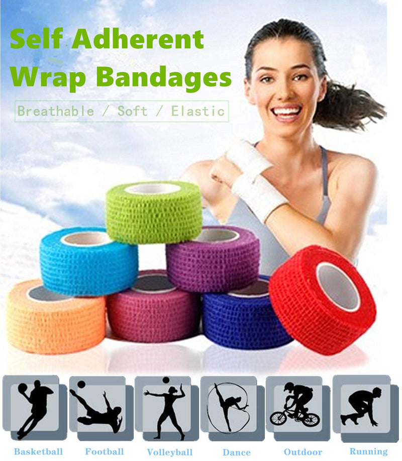 [Australia - AusPower] - 12 Pack 1" x 5 Yards Self Adhesive Elastic Bandage Wrap Stretch Self-Adherent Tape for First Aid,Sports, Wrist, Ankle (10 Colors) Multicolor 1 Inch (Pack of 12) 