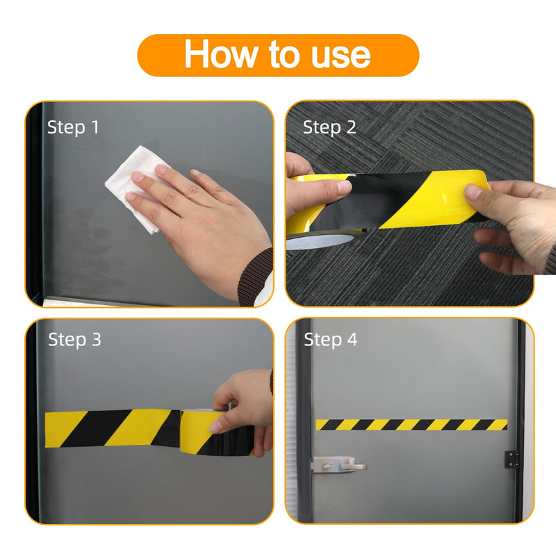 Hazard Warning Tape, Black & Yellow Safety Caution Tape - Strong Adhesive, No Residue, Flexible Hazard Tape for Securing Rugs, Carpets & Marking Hazards, 2 in x 110 FT,2 Rolls, Total 220 FT