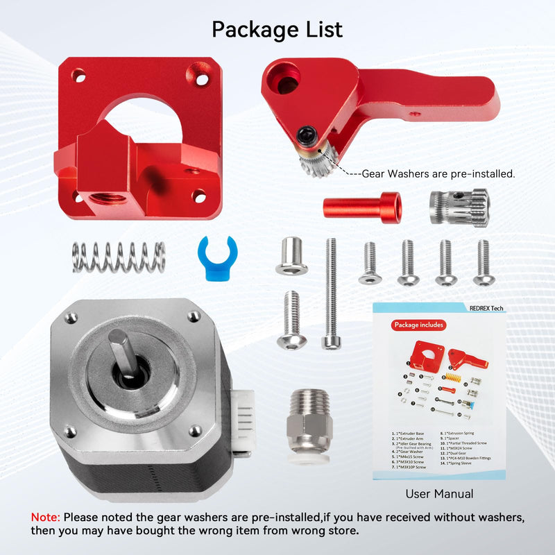 [Australia - AusPower] - Redrex Dual Gear Ender 3 Extruder with Nema 17 Stepper Motor Compatible with Creality Ender 3 V2,Ender 3 Pro,Ender 3 Neo,Ender 3 V2 Neo,Ender 3 Max Neo,Ender 5,Ender 7,CR6 SE,CR10 3D Printers Dual Gear Extruder with Stepper 