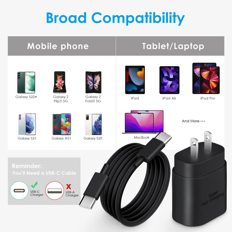 [Australia - AusPower] - Type C Charger Fast Charging-25W USB C Charger with Type C to Type C Cable, USB C Android Charger [PD PPS Compatible] for Galaxy S23/S22/S21 Series/Note 20/10/9 Series/Pixel 4XL/4/3XL 