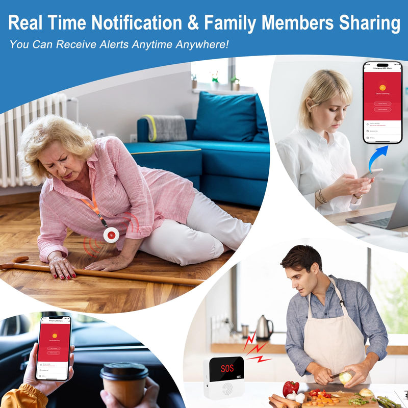 [Australia - AusPower] - WiFi Rechargable Smart Wireless Caregiver Call Button Nurse Calling Life Emergency Alert System for Seniors Elderly Patient Disabled Kids 3 SOS Panic Buttons 1 Receiver (only Supports 2.4GHz Wi-Fi) 3 Button & 1 Receiver 