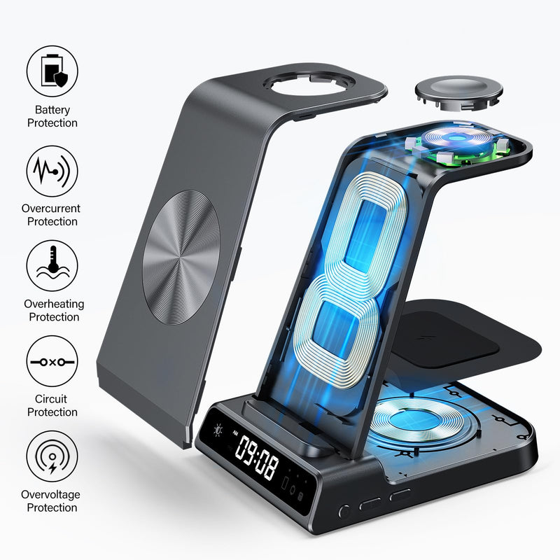 [Australia - AusPower] - Wireless Charger for Samsung, 3 in 1 Wireless Charging Station for Samsung Galaxy S24 Ultra/S23 Ultra/S22/S21/Note 20/Z Flip 5/Fold 5, Charger for Samsung Galaxy Watch 6/5/4, Galaxy Buds 2/Pro/+ Black 