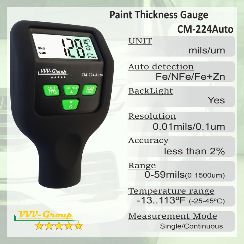 [Australia - AusPower] - Paint Thickness Gauge CM-224 Auto/Best Mil/Micron car Coating Thickness tester/Depth Paint Meter (Resolution 0.01mils) Fe/Al/Zn 