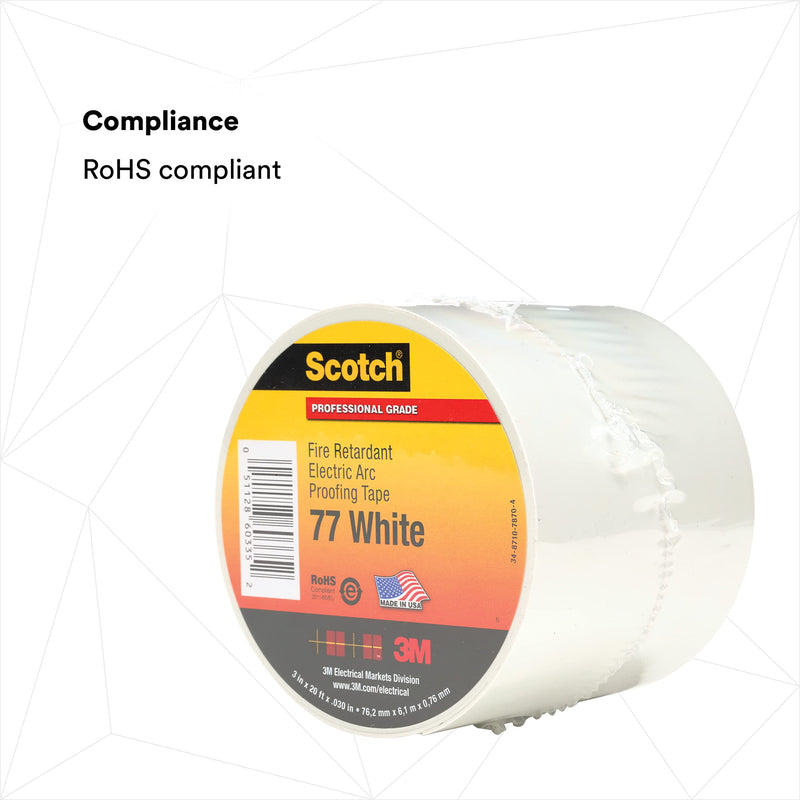 3M Scotch Fire-Retardant Electric Arc Proofing Tape 77W, 3 in x 20 ft, White/Gray 3" x 20' White-Gray