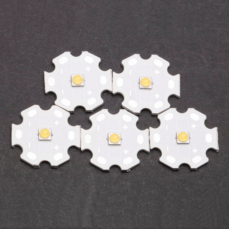 5Pcs 3W White Full Spectrum 3535 SMD High Power LED Chip with Aluminum Plate 20mm Star PCB Base Heat Sink for Outdoor Light (120deg,White 6000K-8000K,DC 3.0-3.4V,700mA,HCRI-Ra80) White5500-6500k