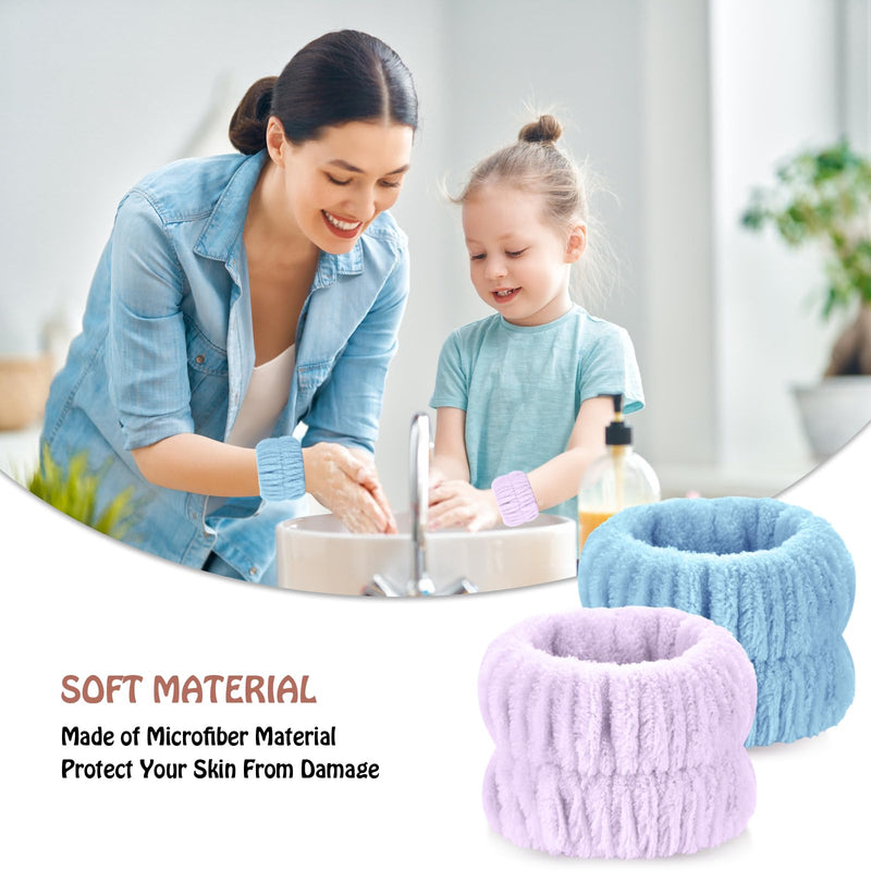 [Australia - AusPower] - Wrist Bands for Washing Face, 4pcs Spa Face Washing Wristbands, Microfiber Arm Wrist Towels, Absorbent Wash Wristbands for Woman Men, Prevent Water from Spilling Down Your Arms Dark Blue+purple 
