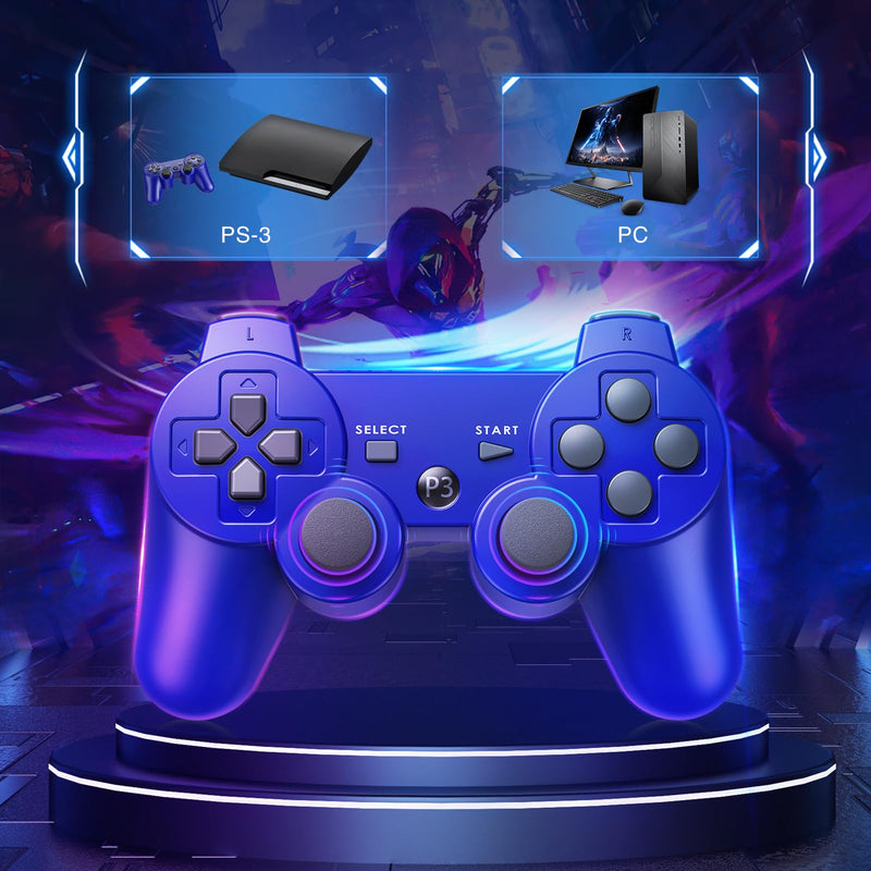 [Australia - AusPower] - Powerextra PS-3 Wireless Controller for Play-Station 3 with High Performance Upgraded Joystick Rechargeable Battery Double Shock for PS-3 (Blue) 