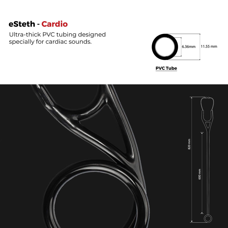 [Australia - AusPower] - eSteth eSteth Cardiology Stethoscope - Ultra Sensitive Professional and Broad Single Head Diaphragn - Extra Ear Tips - 30" Flexible Tubing, Black Stethoscope 