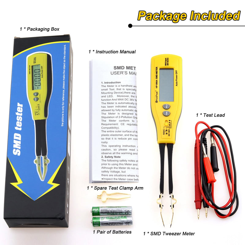 [Australia - AusPower] - 990A SMD Tweezer Meter, 3000 Count Multimeter for Resistance/Capacitance/Diode/Continuity Test with Auto-Ranging, LCD Display, LED/Semiconductor Test 