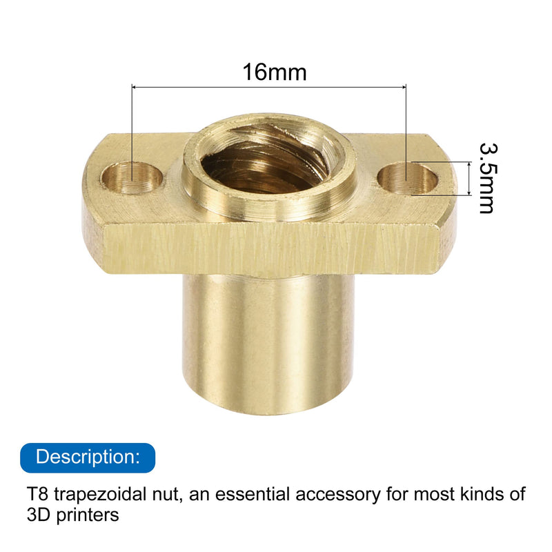 MECCANIXITY T8 Lead Screw Trapezoidal Nut 2mm Pitch 8mm Lead for 3D Printer Brass Tone Pack of 6