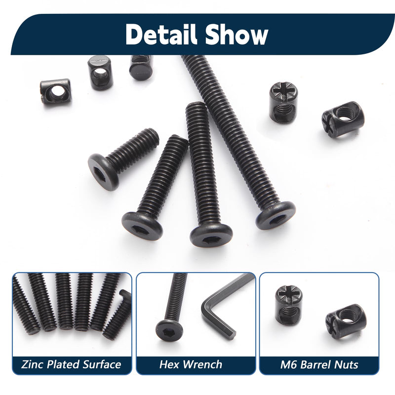 [Australia - AusPower] - Crib Screws Hardware Replacement Kit,Socell 32Set Baby Bed Frame Bolts &Barrel Nuts Set for Delta/Graco/Dream, M6x12mm/15mm/25mm/35mm/45mm/55mm/65mm/75mm Hex Drive Socket Cap Screws Barrel Nuts Black?M6x12mm---75mm) 
