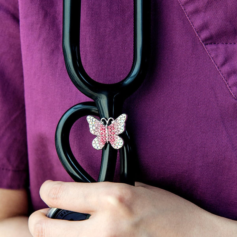 [Australia - AusPower] - 2 Pack AB Pink Butterfly Bling Stethoscope Charms, Stethoscope Id Name Tag for Doctor Nurse Christmas Gift ABPink Butterfly 