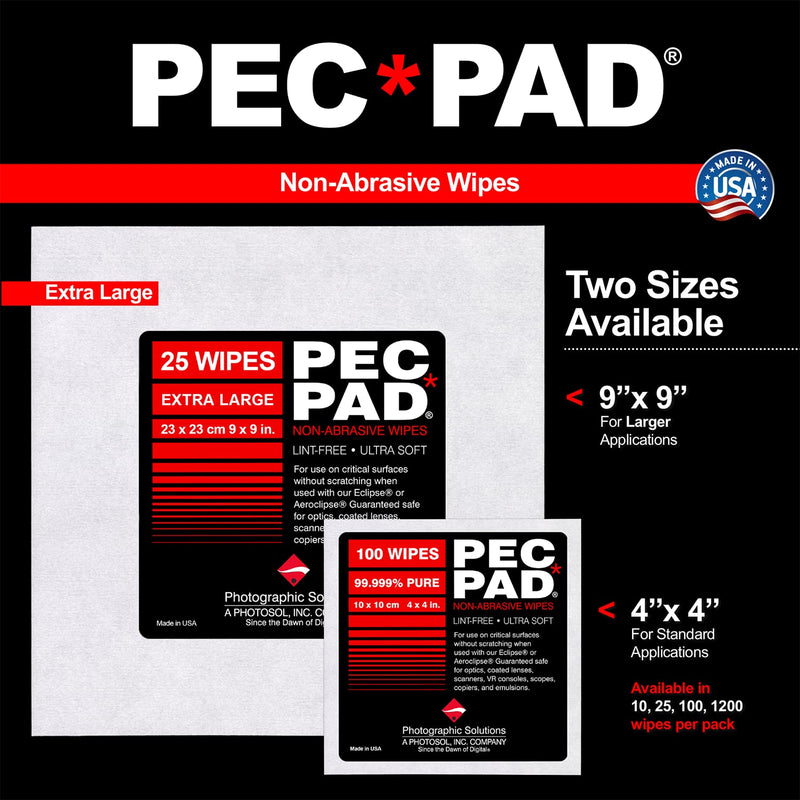 [Australia - AusPower] - PEC-PAD Lint Free Wipes 4”x4” Non-Abrasive Ultra Soft Cloth for Cleaning Sensitive Surfaces Like Camera, Lens, Filters, Film, Scanners, Telescopes, Microscopes, Binoculars. (100 Sheets Per/Pkg) 