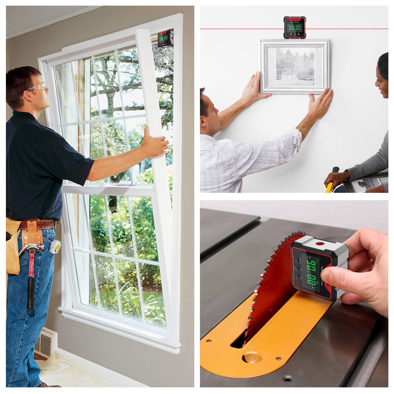 [Australia - AusPower] - JUSTOOL Digital Level Box Angle Finder Gauge with Electronic Laser 4-Side Strong Magnetic Angle Gauge Backlight Inclinometer Rechargeable Angle Measuring Device for Woodworking Renovations Red 