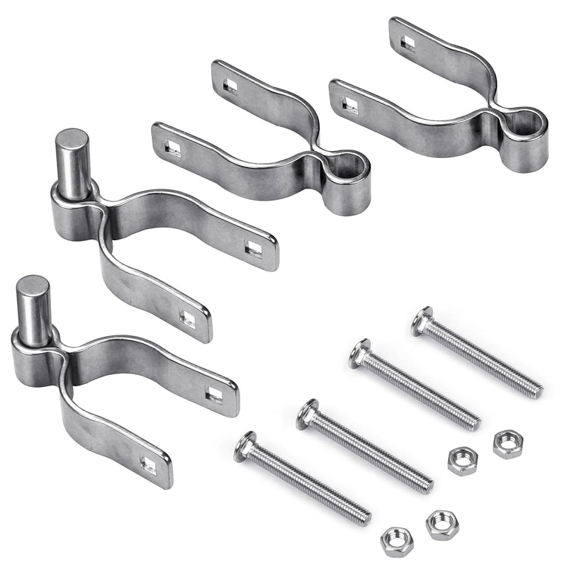 Insaga 2 Pack 1-7/8" Heavy Duty Chain Link Fence Gate Hinges, 304 Stainless Steel T-Post & Pipe Gate Hinge Kit with Frame and Post Brackets, Bolts & Nuts Included for Farm, Cattle, and Chain Link Gate Light Weight 1-7/8''-2Pack