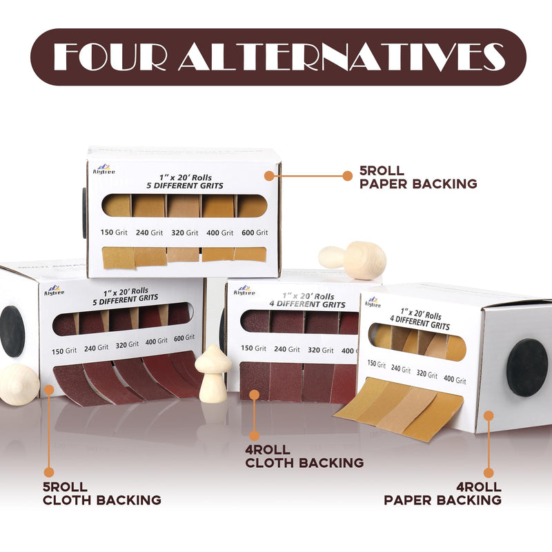 [Australia - AusPower] - 5 Grits Emery Cloth Roll, 150 240 320 400 600 Grits Abrasive Sand Paper for Metal and Wood Furniture with Dispenser - 6M Red Sandpaper Rolls red,5roll,6m 