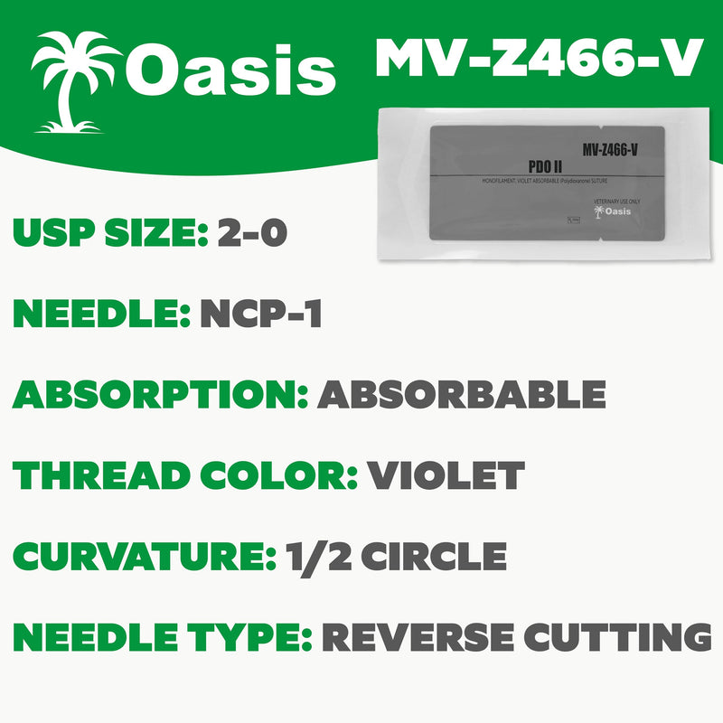 [Australia - AusPower] - Oasis PDO (Polydioxanone) Surgical Suture, 2-0, (CP-1) 1/2 36/37mm Reverse Cutting Needle, 75cm, 12/Box, Veterinary Use 