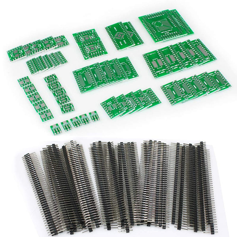 [Australia - AusPower] - KeeYees 12 Types SMD to DIP Adapter PCB Proto Board Kit SOP8 SOP10 SOP14 SOP16 SOP20 SOP24 SOP28 0402/0603/0805 SMT SOT89/SOT223 TQFP100 QFN32 QFN44/48 with 40pcs 2.54mm Pin Header 