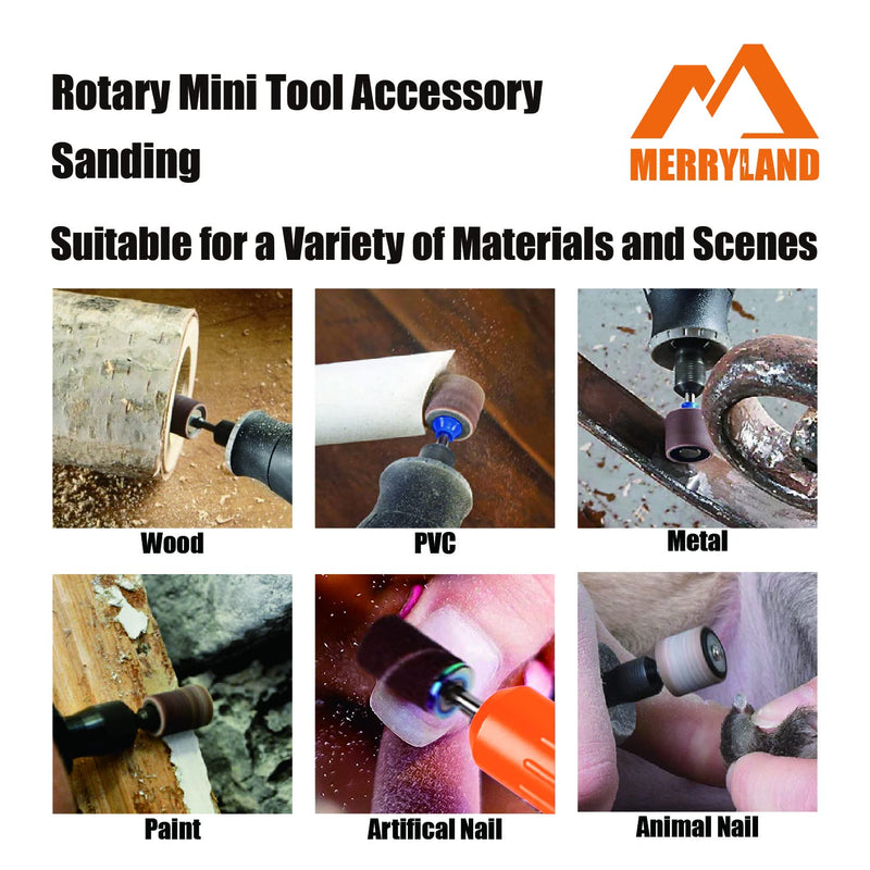 [Australia - AusPower] - Merryland Sanding Drum Sander for Dremel 184pcs, Sanding Band Sleeve 80# 13mm 180pcs and Mandrel 4pcs Mini Rotary Tool Accessory Electric Power Tool DIY, RMTA184C1 80# 13mm" Sanding Band 184pcs 