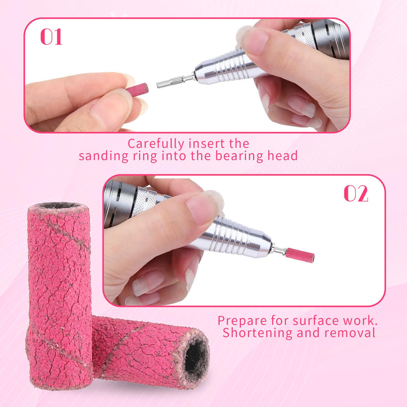 [Australia - AusPower] - Sanding Sleeves - Pack of 100 Small Sanding Belts for Nail Drills, Abeillo Mini Sanding Caps with 3.1 mm Mandrel Drills, Nail Files Sanding Belts with 180# Grit for Nail Polish, Manicure, Pedicure 